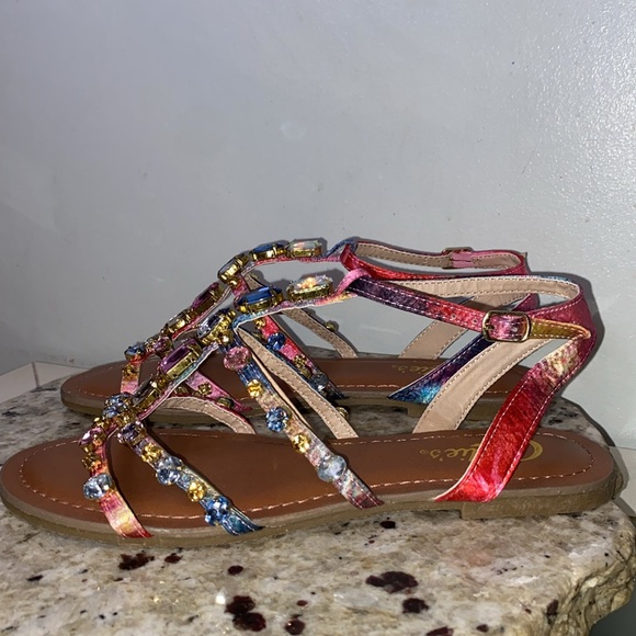 Candies Camilos Multi-Colored Rhinestone Gladiator Strappy Sandal-Women’s Size 6 - Picture 5 of 14